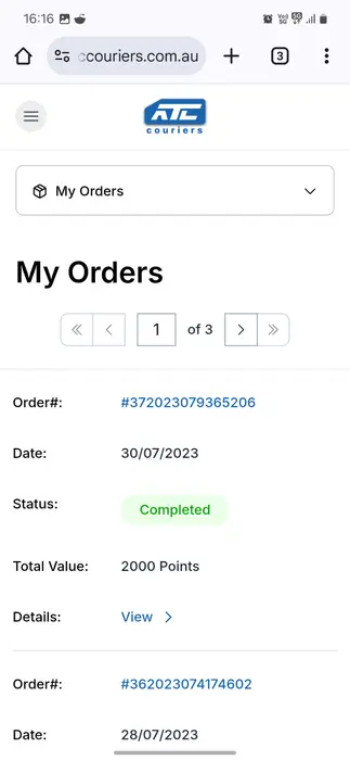Mobile Orders Page